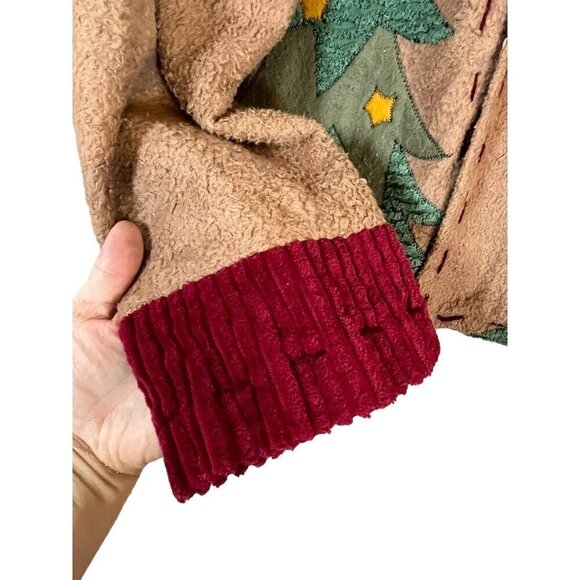 Vintage Jacket L Brown Kirklands Fleece Snowman Festive Christmas Holiday Mature - Picture 4 of 11